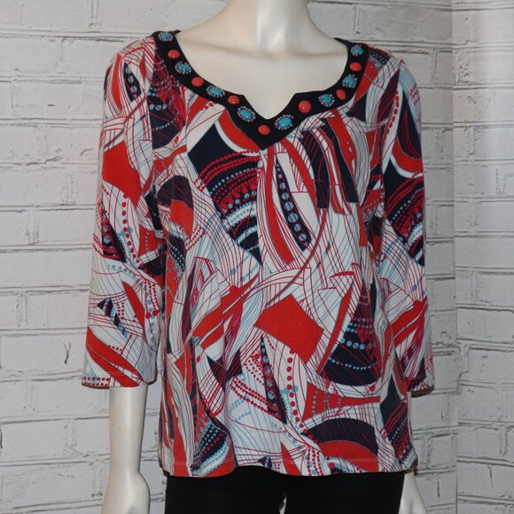 Ruby Rd. Beaded Blouse – XL – Red, White & Blue Boho Chic · 3/4 Sleeves · - Picture 1 of 7